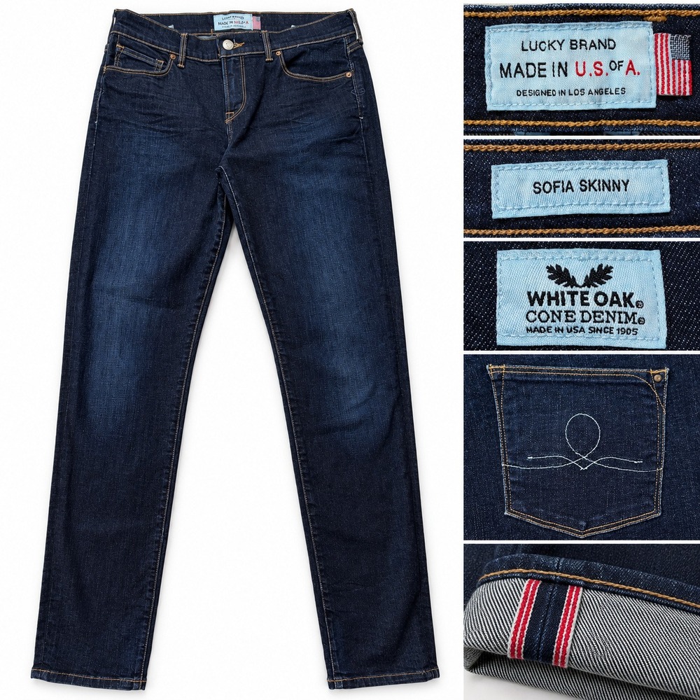 Lucky Brand Sofia Skinny Jeans Womens 8 White Oak Cone Denim USA Dark Wash